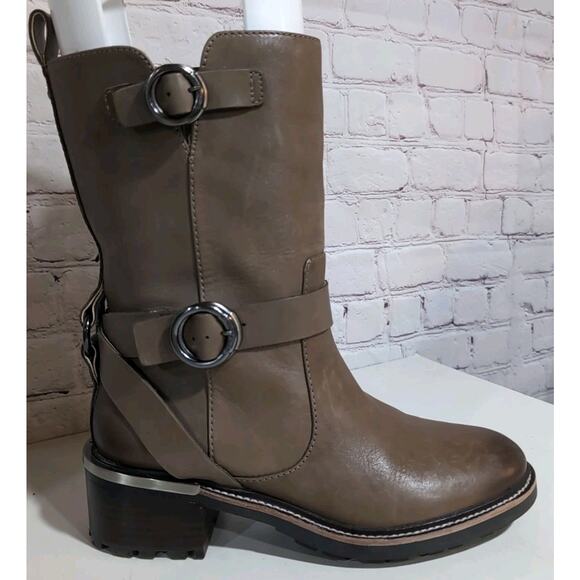 Vince Camuto Kerivini Leather Moto Boot Taupe Brown Woman's 8 EUC $149 Retail - Picture 2 of 15